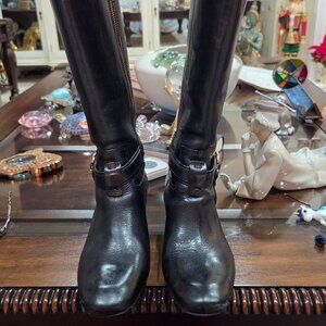 Tory Burch black leather riding tall womens boots